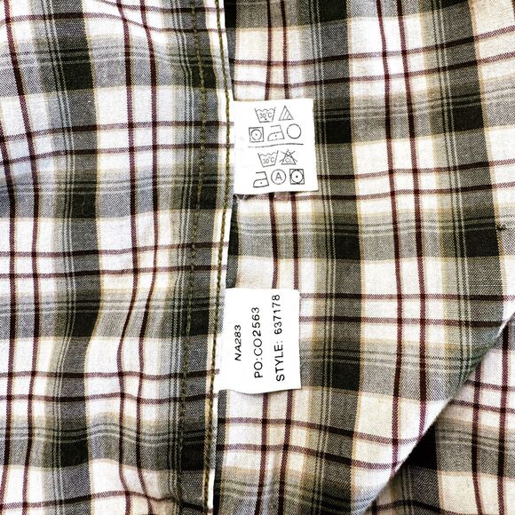 VTG Chaps Ralph Lauren Plaid Button Down Shirt Men's Large Tan Green Cream Brown - Picture 5 of 11